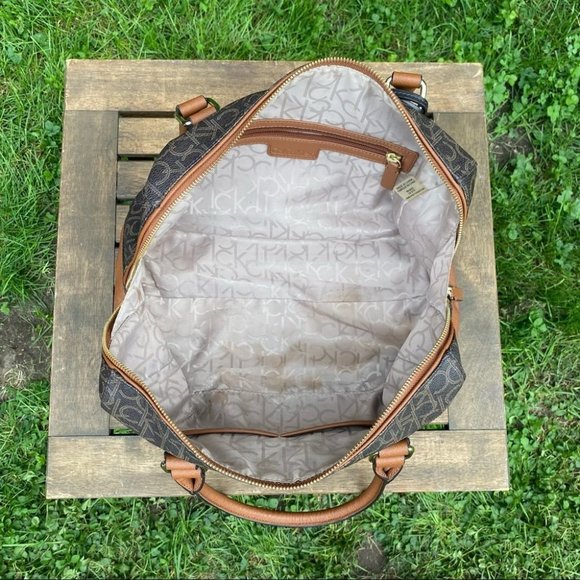 Calvin Klein Brown & Tan Signature Vinyl Handbag - Picture 9 of 12